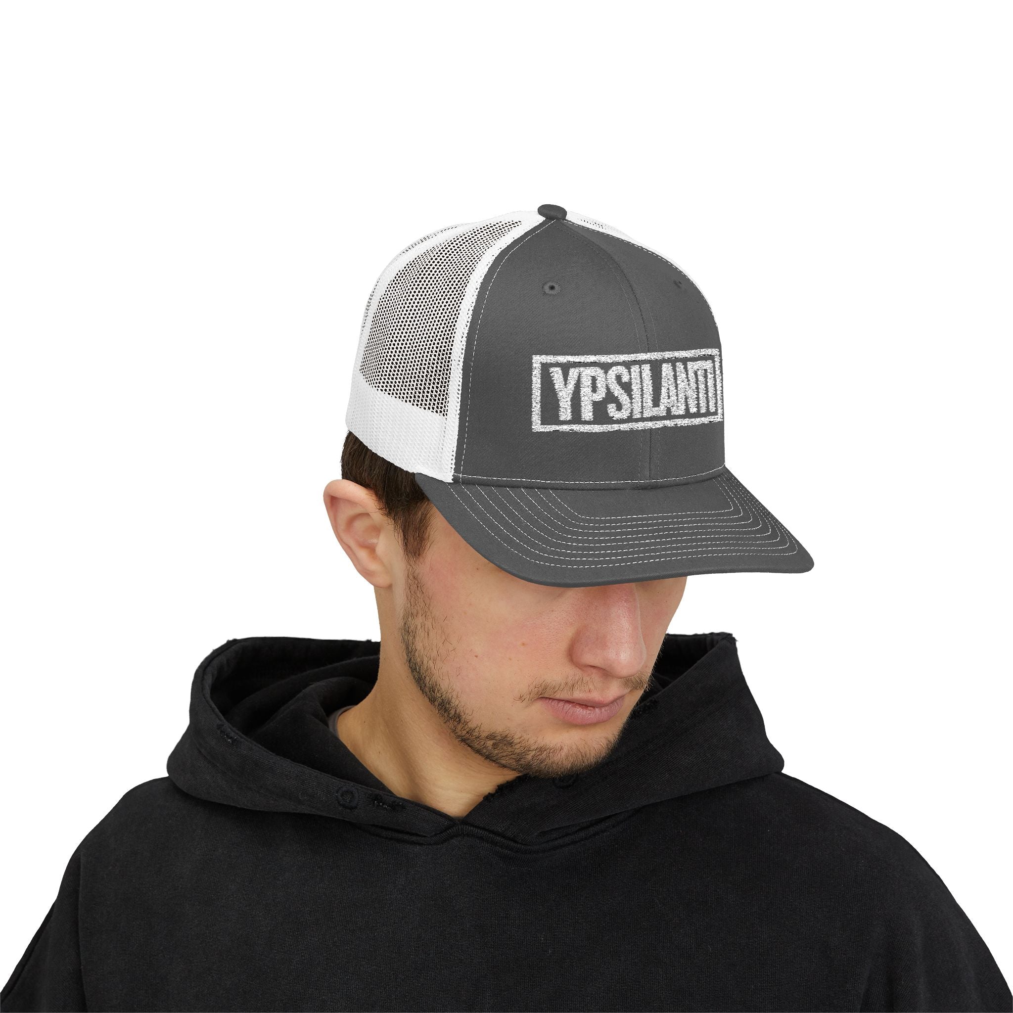 Ypsilanti Bold & Square White Embroidery Trucker Cap