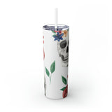 Skulls Floral Skinny Steel Tumbler with Straw, 20oz