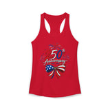 Ribbon Bow 250th Anniversary 1776 2026 Patriotic Americana Basic Racerback Tank Top - Women's