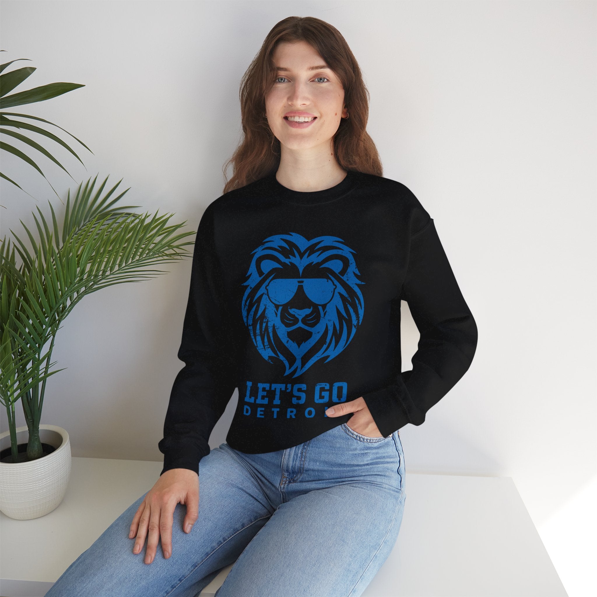 Let's Go Detroit Lion Blue Crewneck Sweatshirt - Unisex