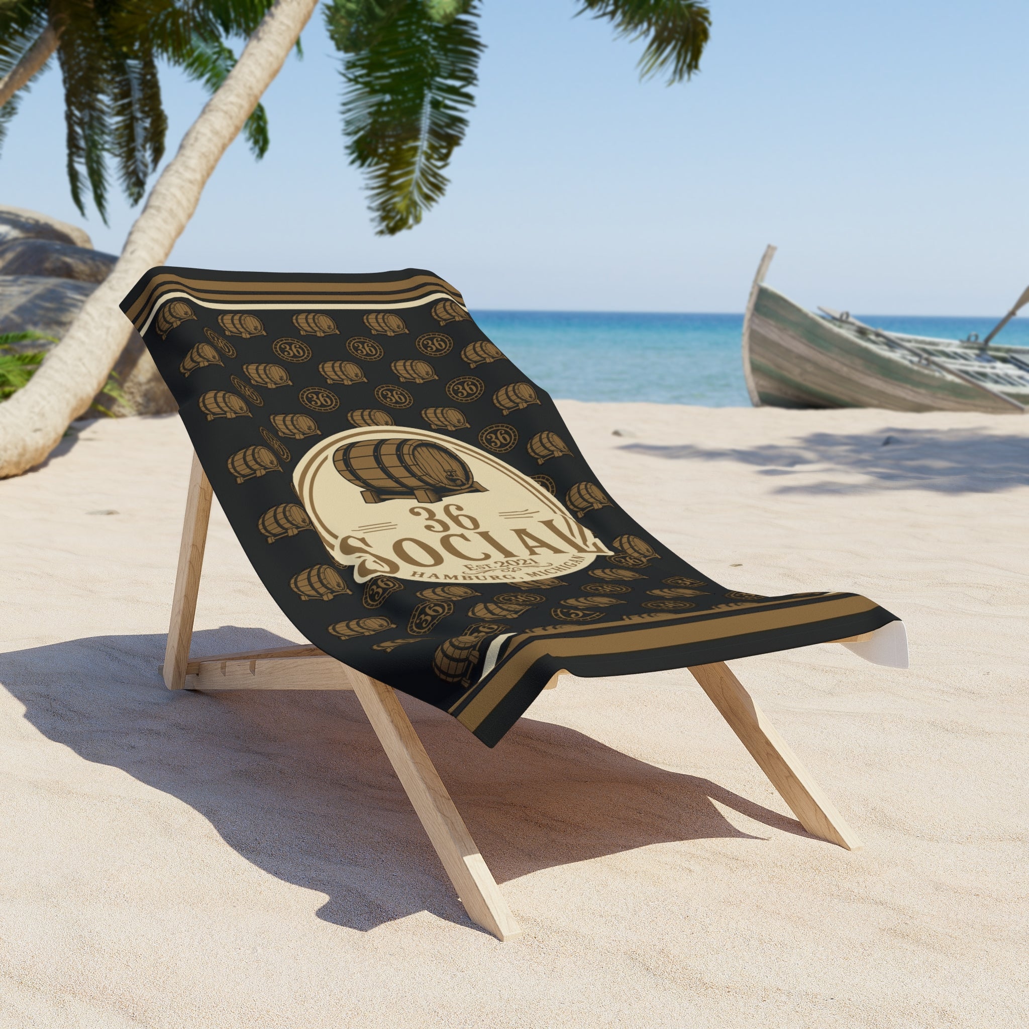 Beach Towel — 36 Social Barrel Logo Retro Beach Towel