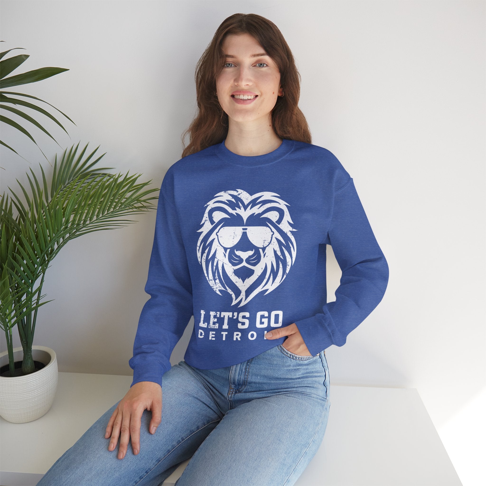 Let's Go Detroit Lion White Crewneck Sweatshirt - Unisex