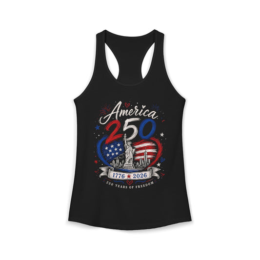 Liberty Eagle America 250 1776 2026 Patriotic Americana Basic Racerback Tank Top - Women's
