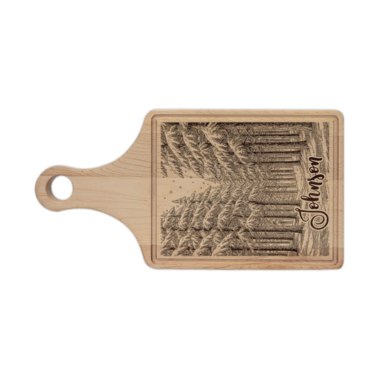 Winter Wonderland Forest Personalized Engraved Wooden Cutting Board Paddle w Handle