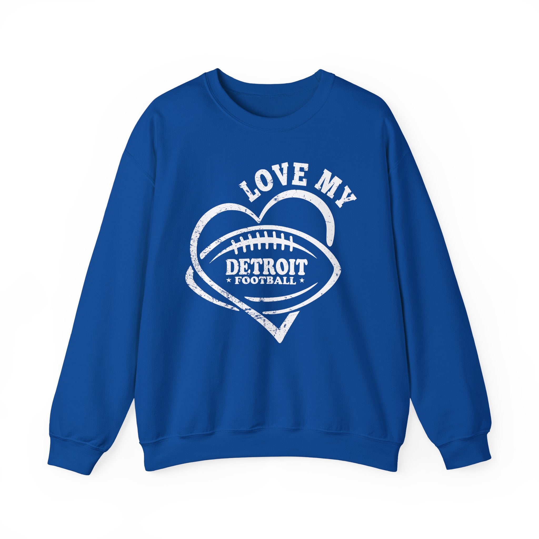 Love Detroit Football White Crewneck Sweatshirt - Unisex