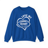 Love Detroit Football White Crewneck Sweatshirt - Unisex