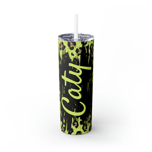 Leopard Personalized Skinny Steel Tumbler with Straw, 20oz