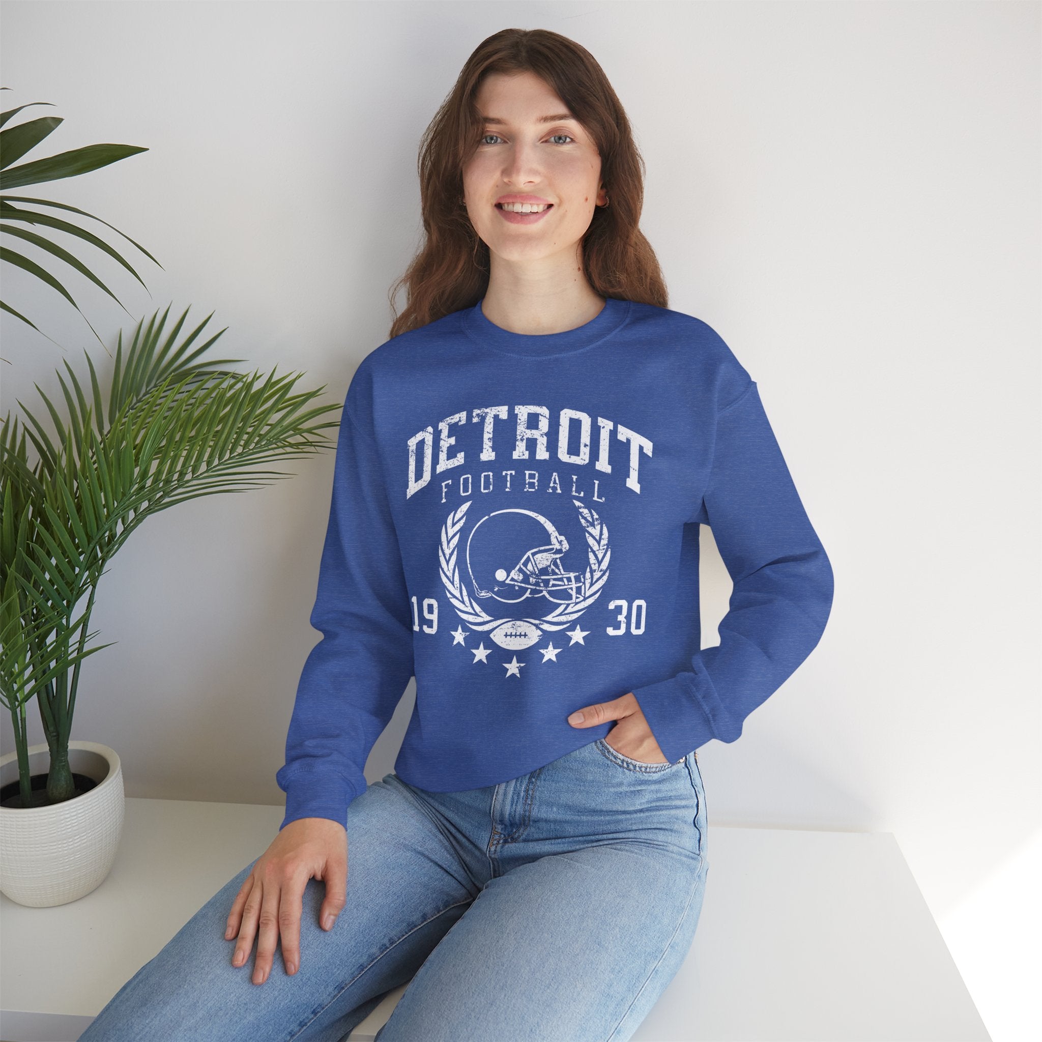 Detroit Football 1930 White Crewneck Sweatshirt - Unisex