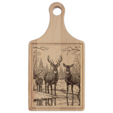 Deer Family in Snow Engraved Wooden Cutting Board Paddle w Handle