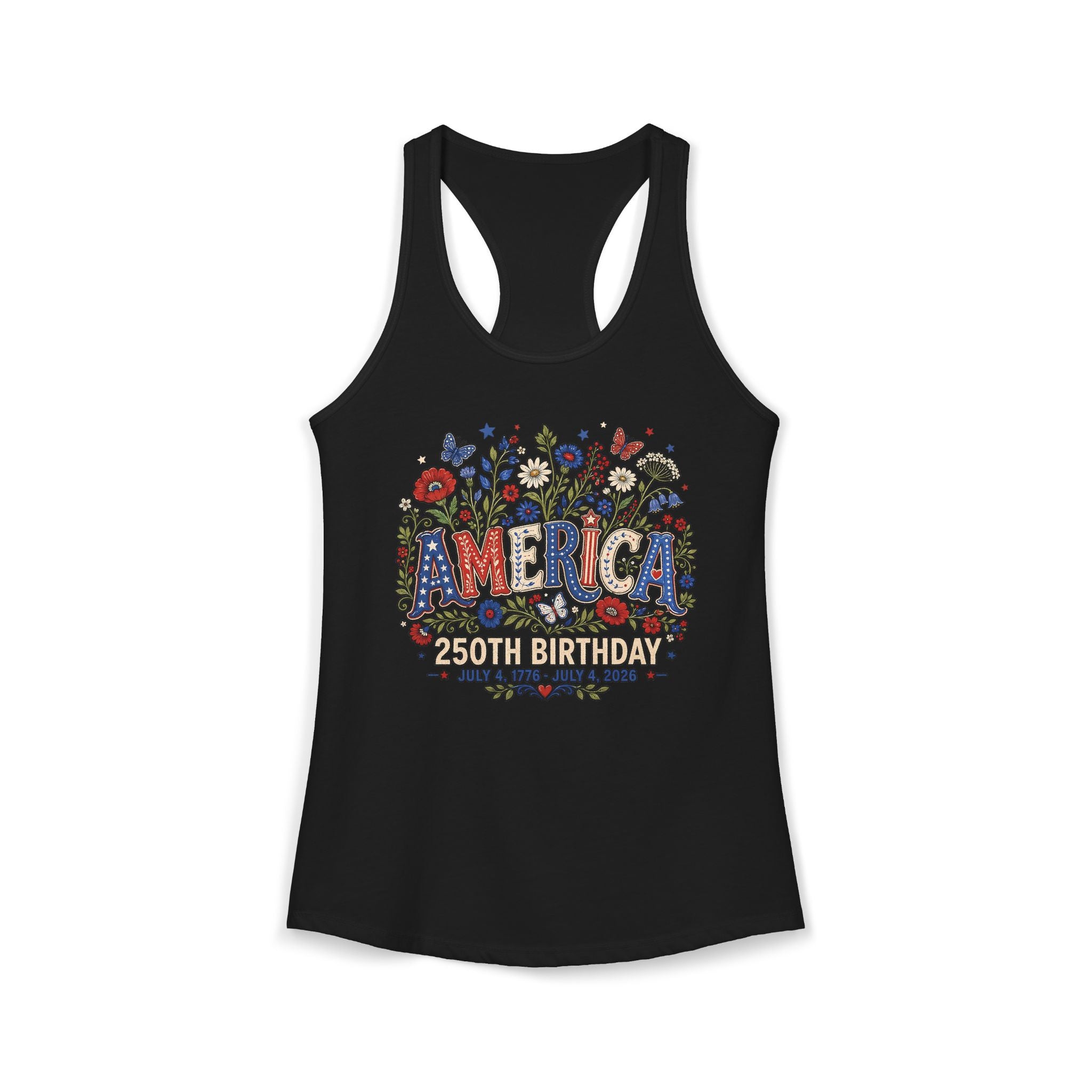 Floral America Birthday 250th Anniversary Patriotic Americana Basic Racerback Tank Top - Women's