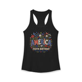 Floral America Birthday 250th Anniversary Patriotic Americana Basic Racerback Tank Top - Women's