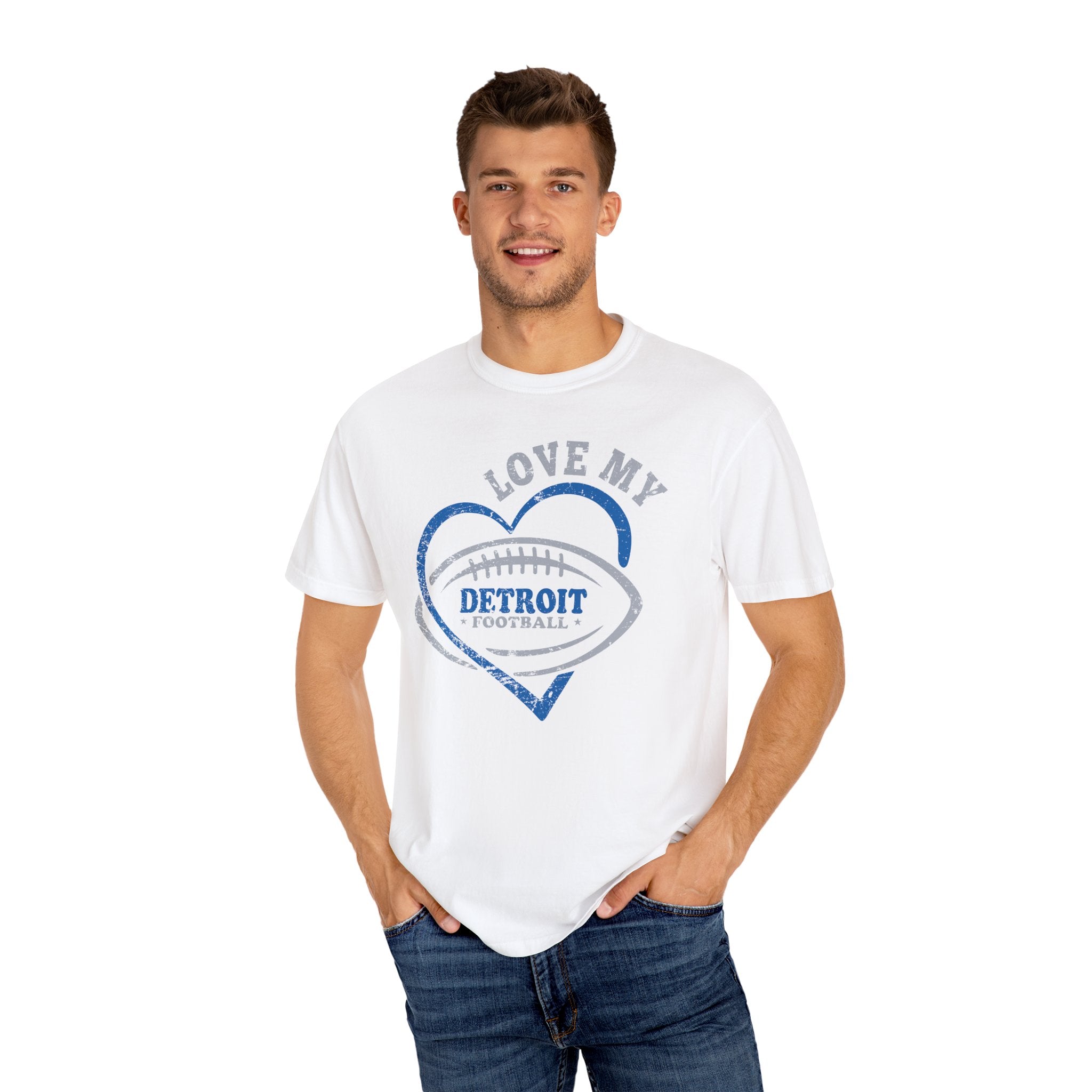 Love Detroit Football Blue & Gray Premium T-Shirt - Unisex