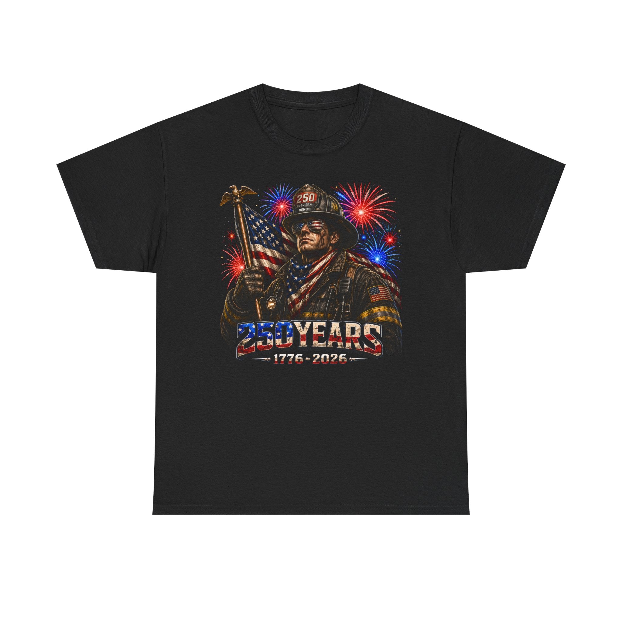 Firefighter Flag Fireworks 250th Anniversary Distressed Patriotic Basic T-Shirt - Unisex