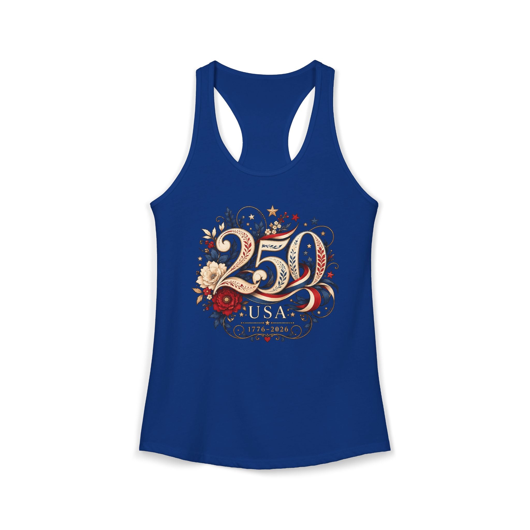 Ornate Floral 250 USA 250 Anniversary Patriotic Americana Basic Racerback Tank Top - Women's