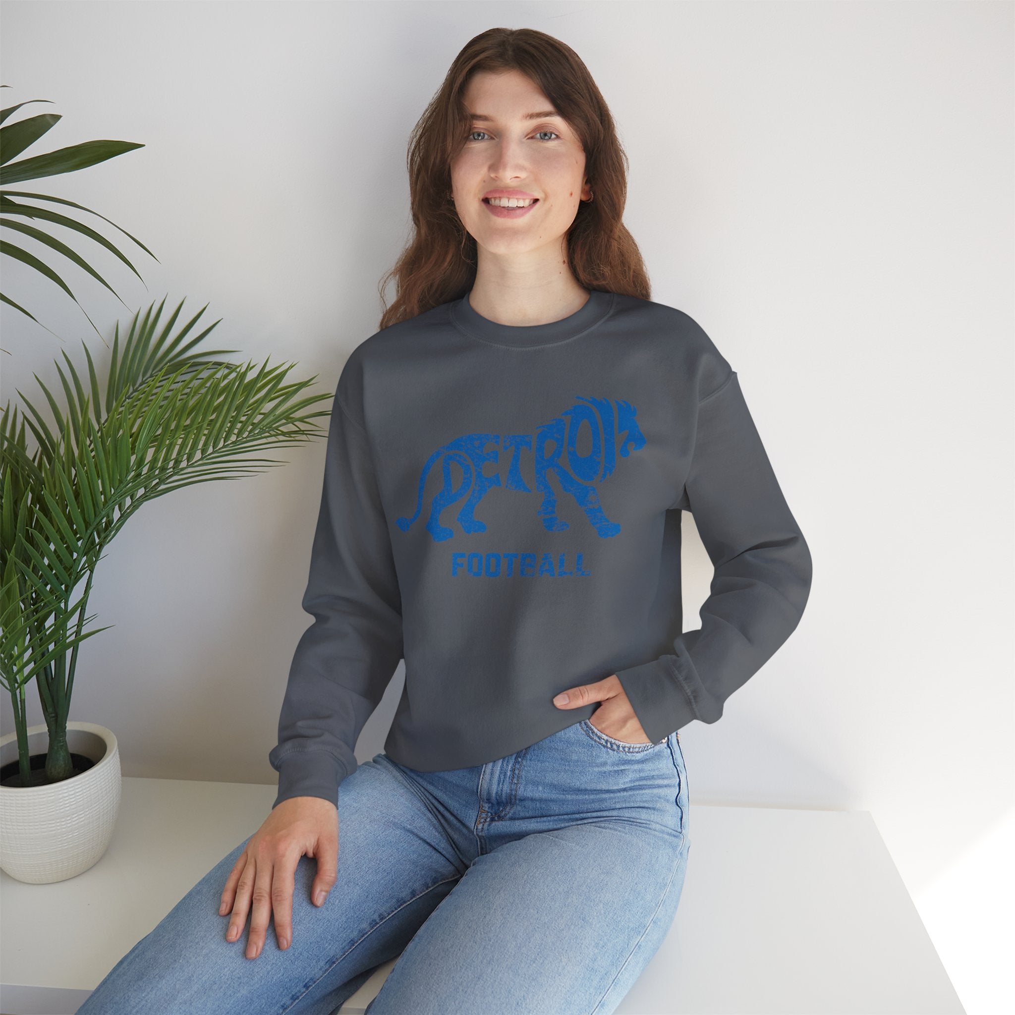 Detroit Football Lion Blue Crewneck Sweatshirt - Unisex