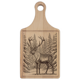 Reindeer in Snow Engraved Wooden Cutting Board Paddle w Handle
