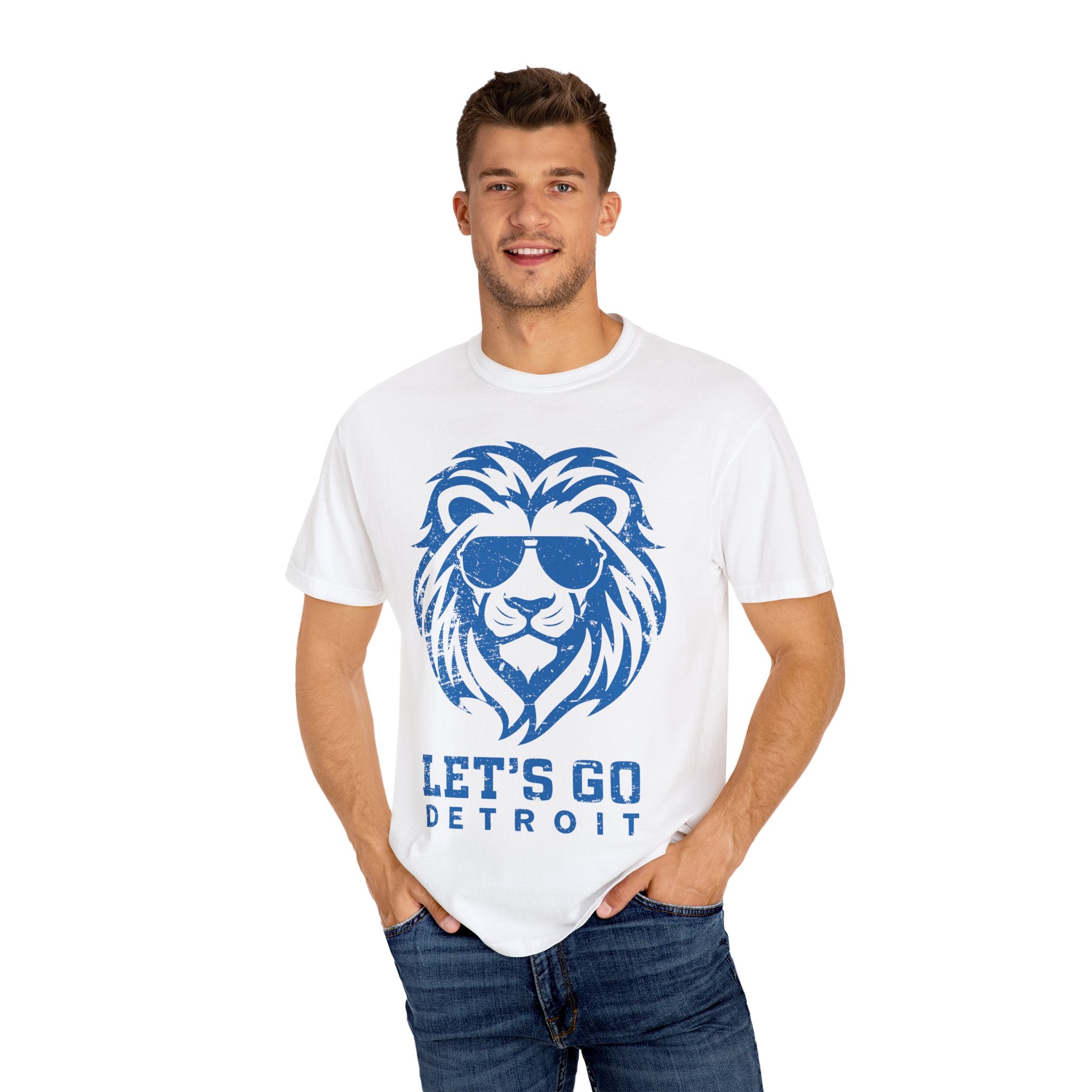 Let's Go Detroit Lion Blue Premium T-Shirt - Unisex