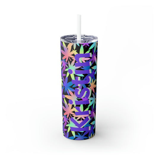 Cannabis Personalized Skinny Steel Tumbler with Straw, 20oz