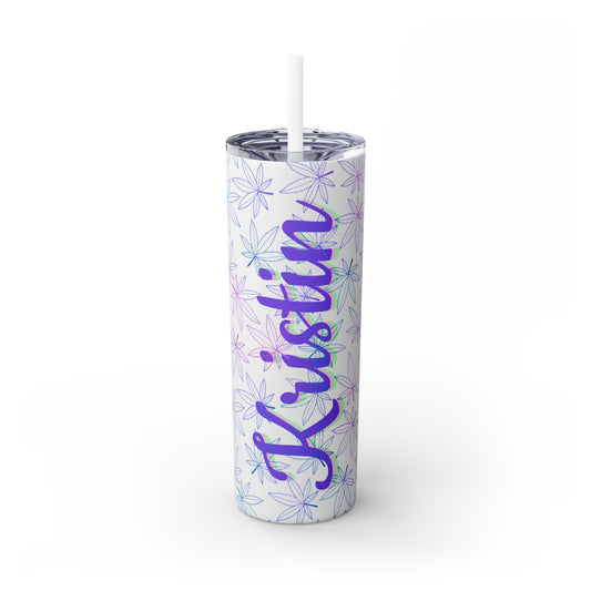 Cannabis Personalized Skinny Steel Tumbler with Straw, 20oz