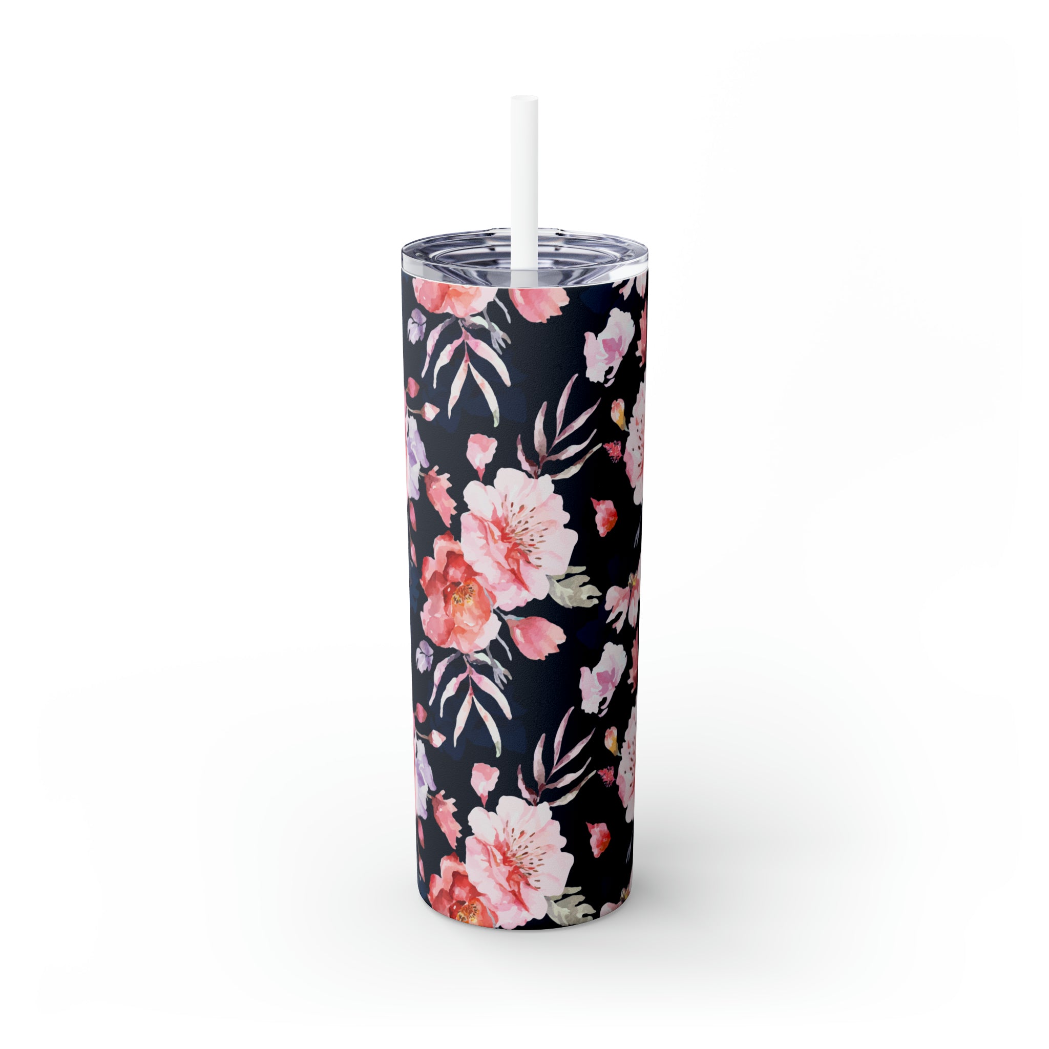 Pink Roses Skinny Steel Tumbler with Straw, 20oz
