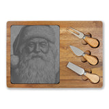 Santa Portrait Engraved Charcuterie Board with Slate Inset & 3 Cheese Knives