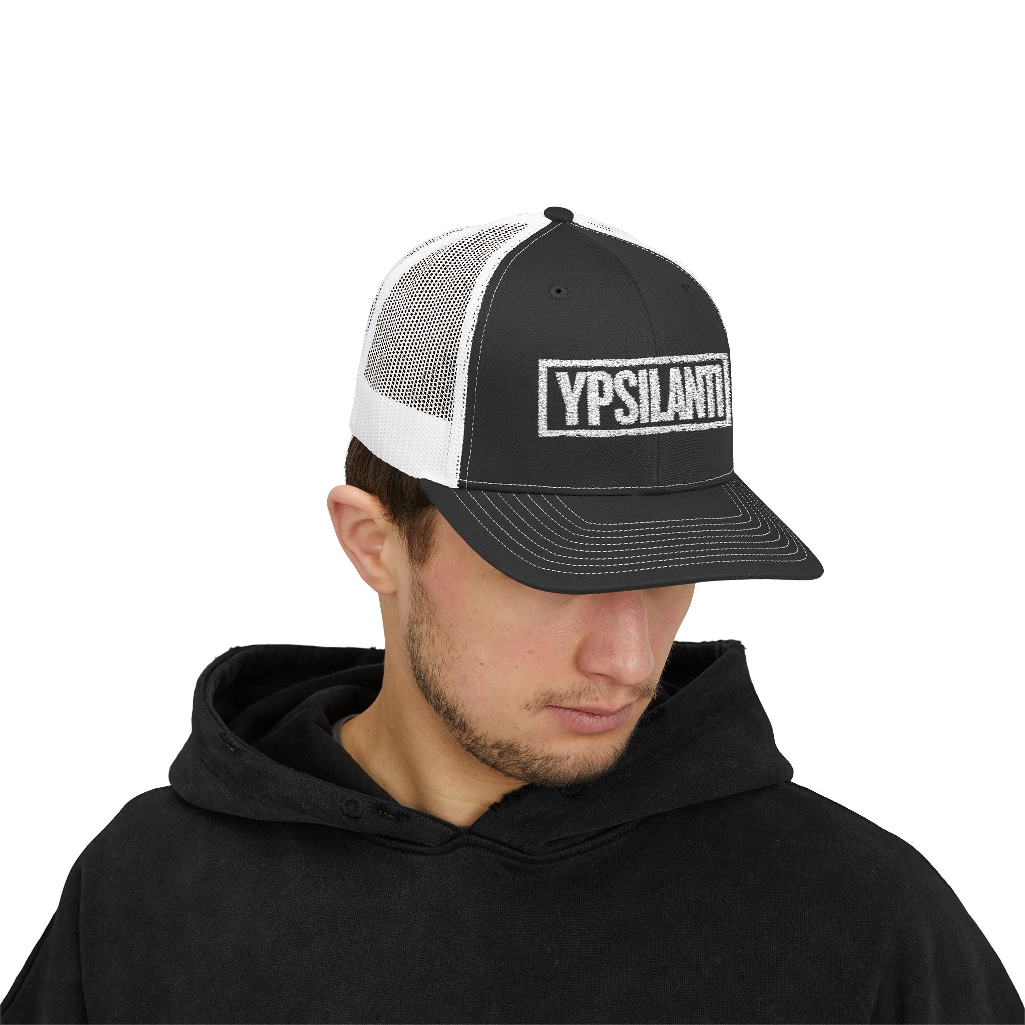 Ypsilanti Bold & Square White Embroidery Trucker Cap