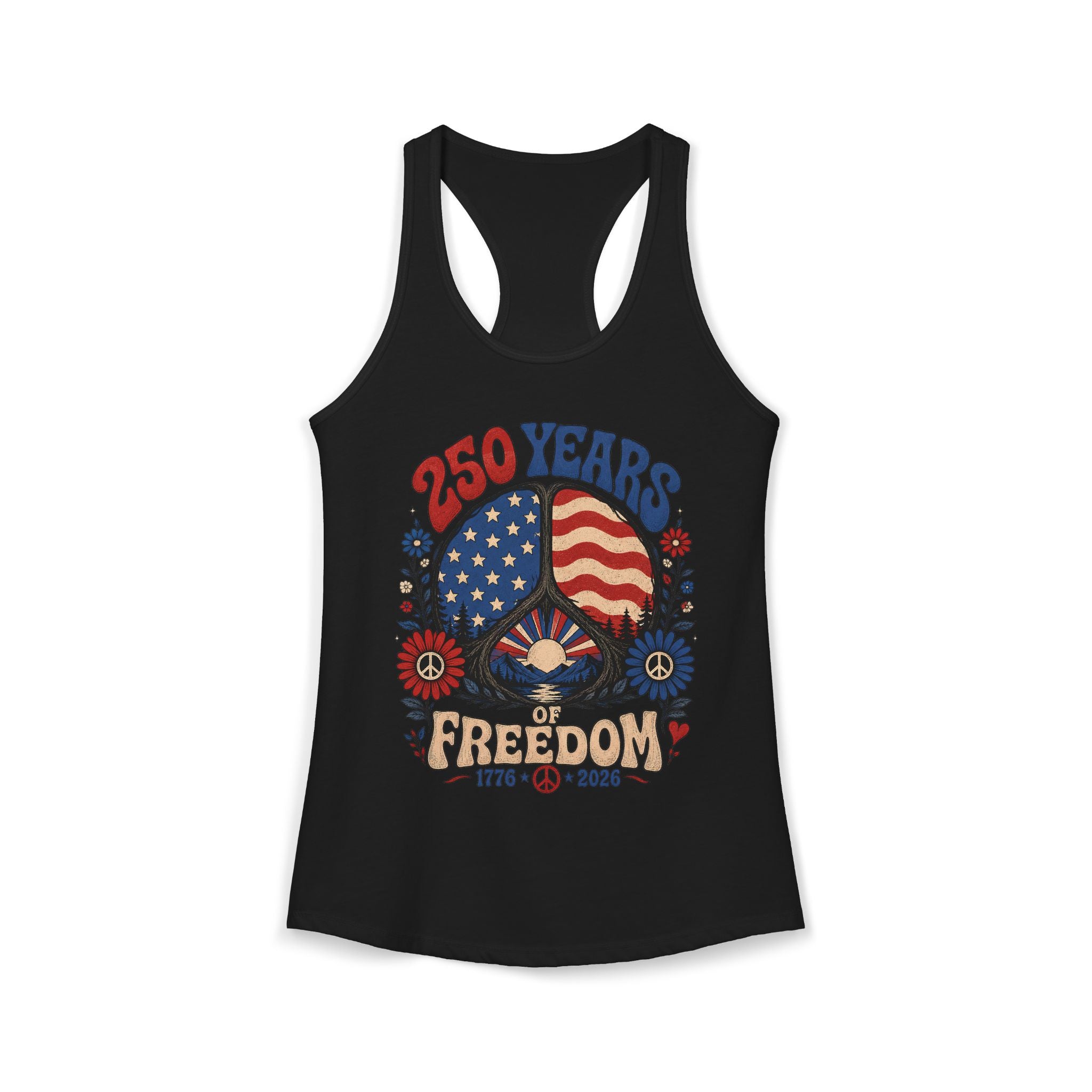 Gnome Flag Freedom 250th Anniversary Cute Patriotic Basic Racerback Tank Top - Women's