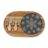 Snowflakes Engraved Charcuterie Board with Slate Insert & Cheese Knives