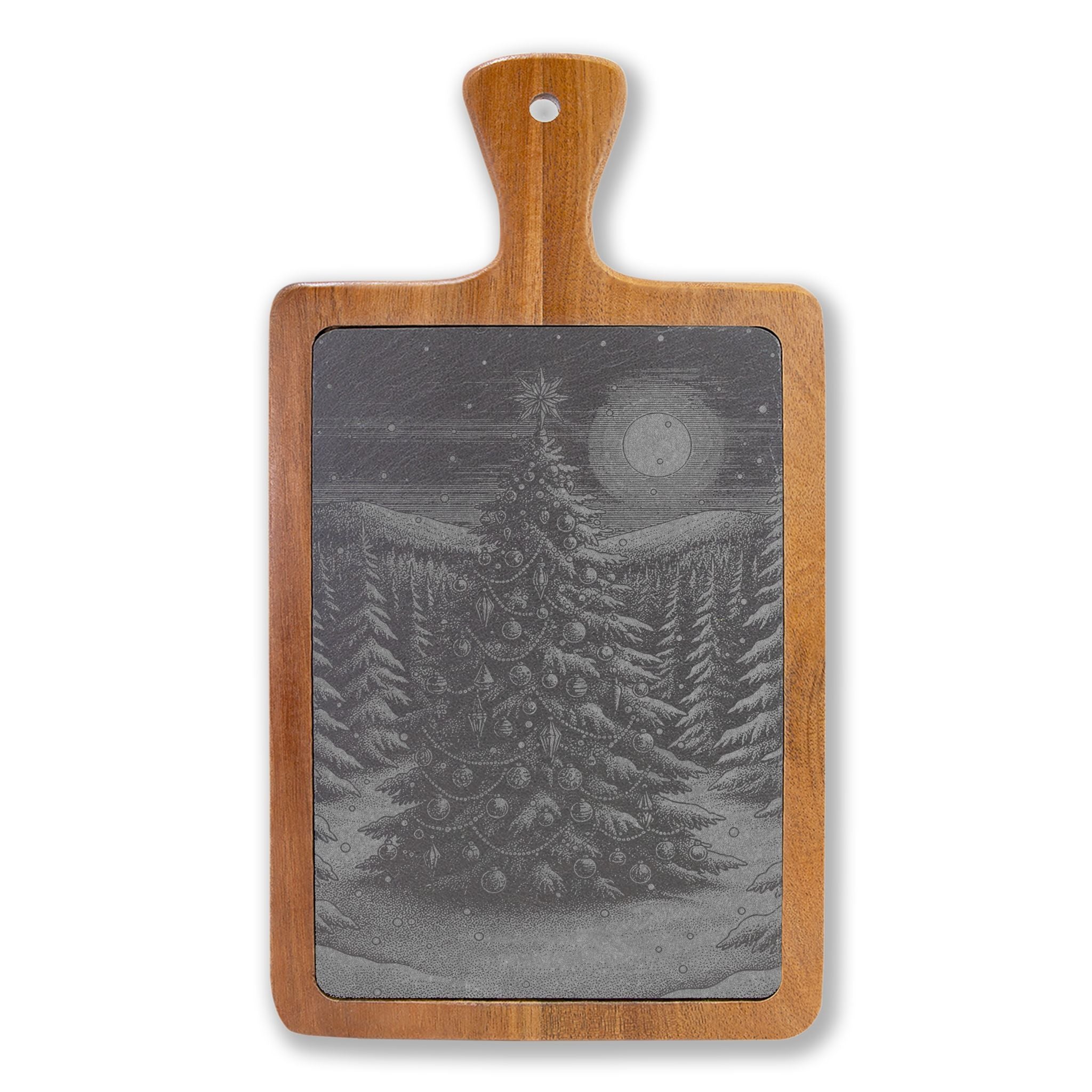 Christmas Tree Engraved Slate Charcuterie Board with Handle