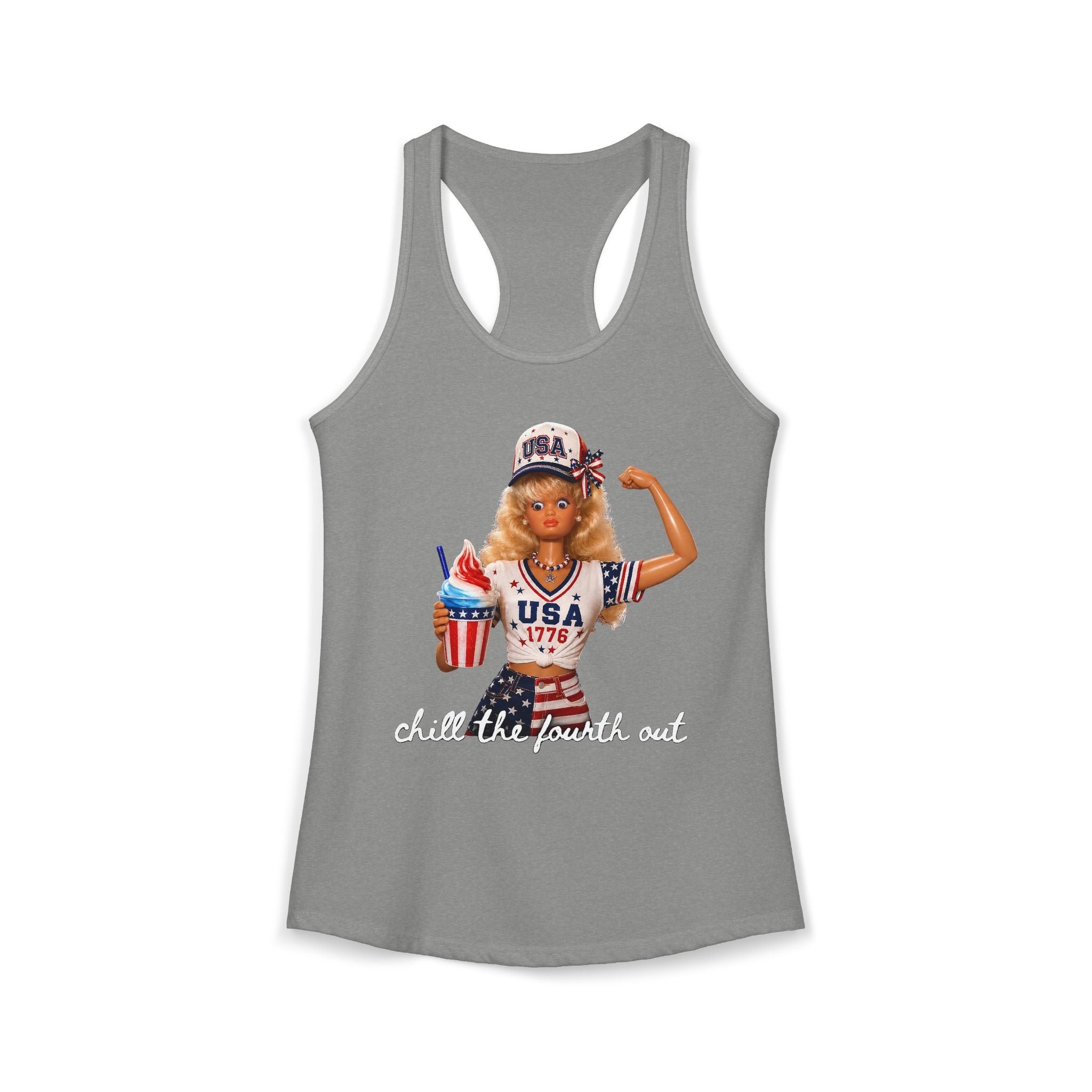 Cute Doll Chill 4th of July Funny Patriotic Basic Racerback Tank Top - Women's