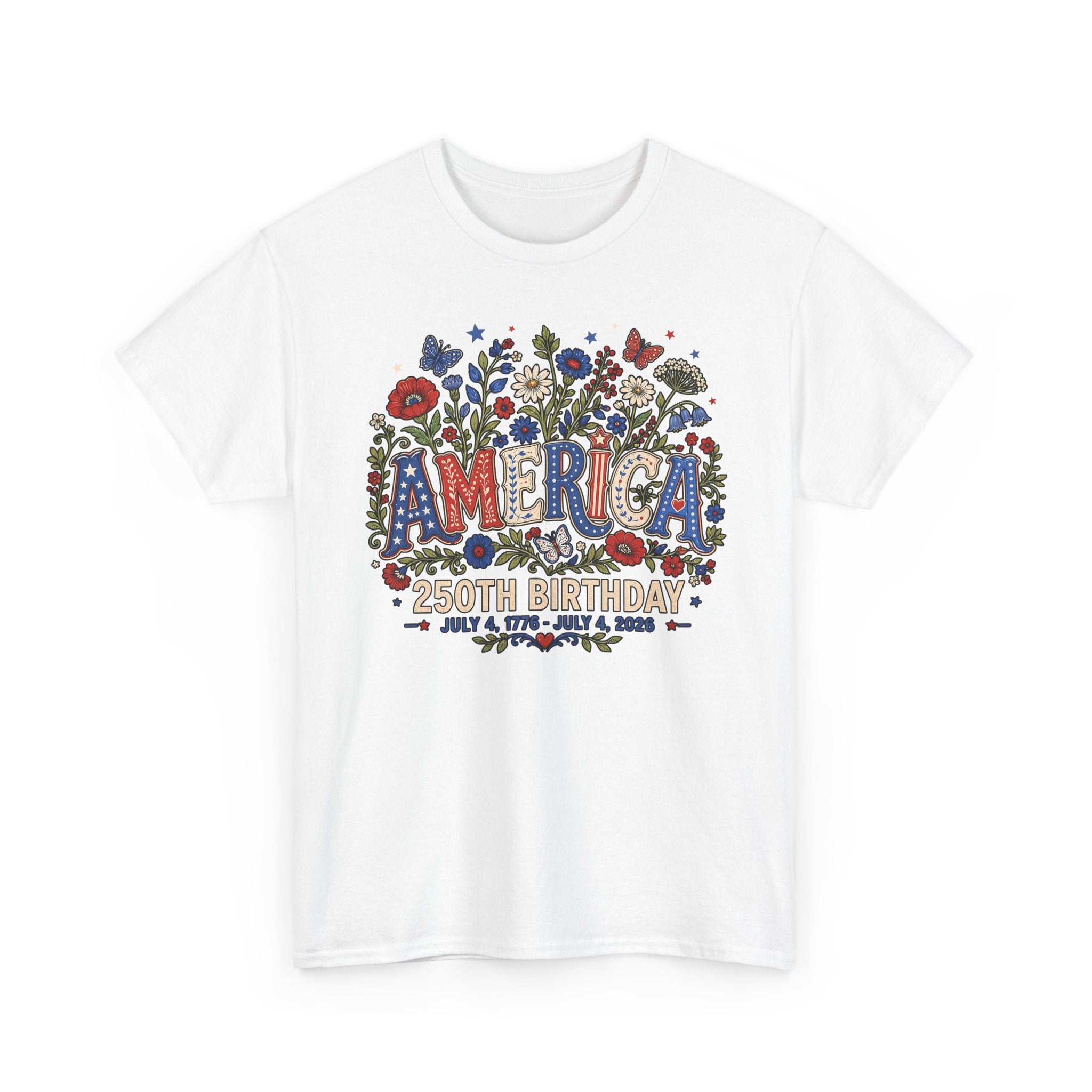 Floral America Birthday 250th Anniversary Patriotic Americana Basic T-Shirt - Unisex