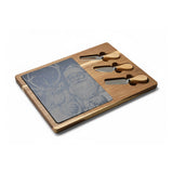 Santa and Reindeer Engraved Charcuterie Board with Slate Inset & 3 Cheese Knives