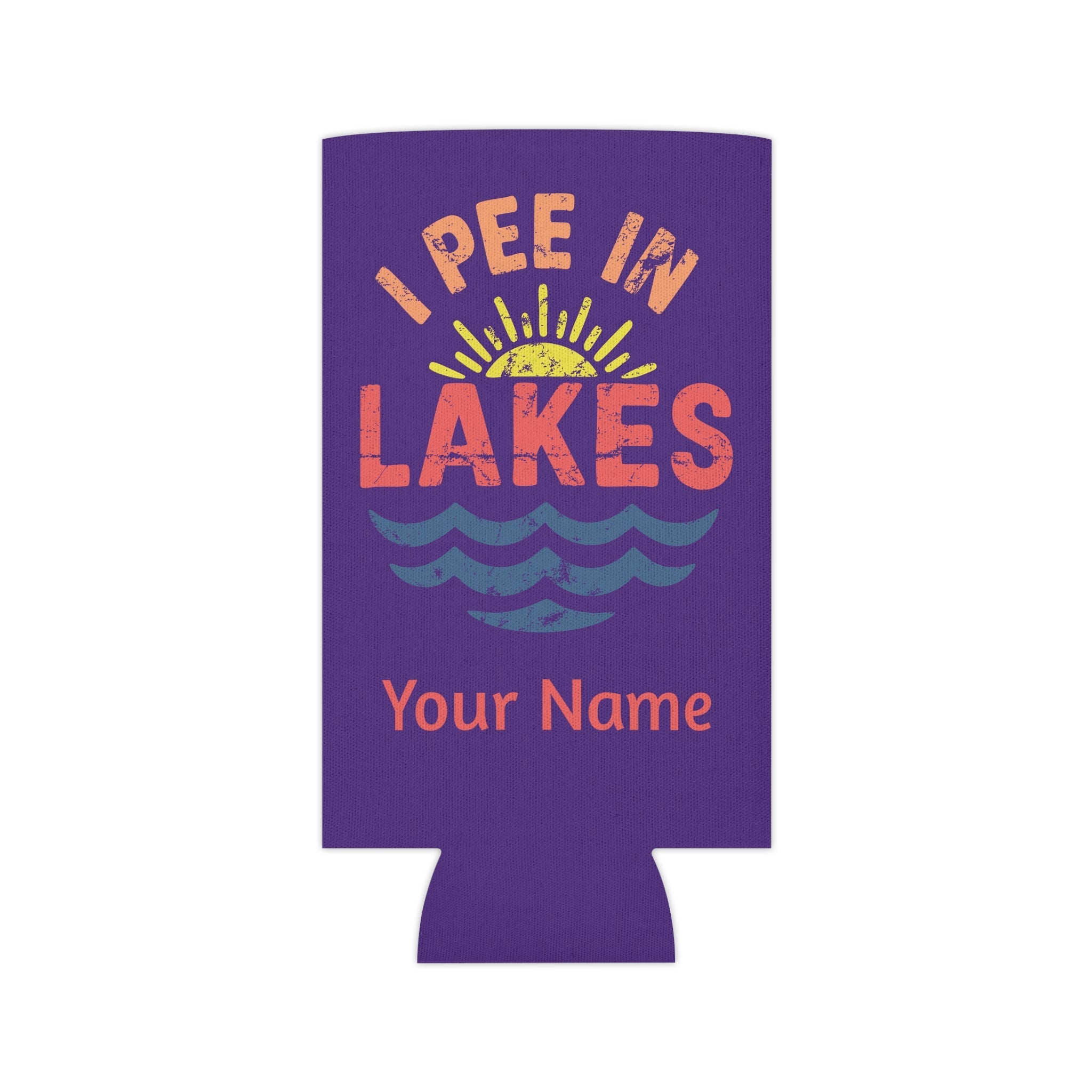 Can Cooler - Skinny - I Pee In Lakes Retro Beach Color