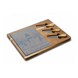 Snowman Trio in Forest Personalized Engraved Charcuterie Board with Slate Inset & 3 Cheese Knives