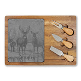 Deer Family in Snow Personalized Engraved Charcuterie Board with Slate Inset & 3 Cheese Knives