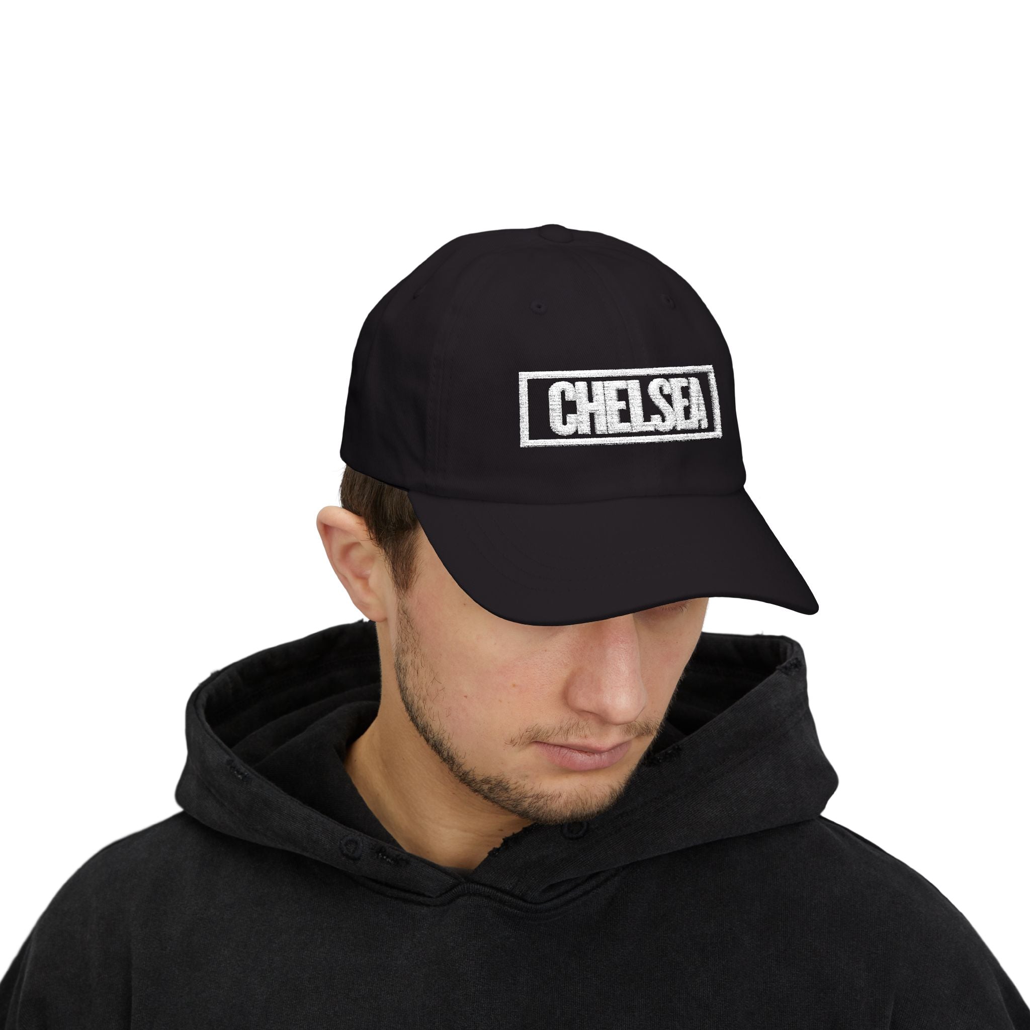Chelsea Bold & Square White Embroidery Dad Cap