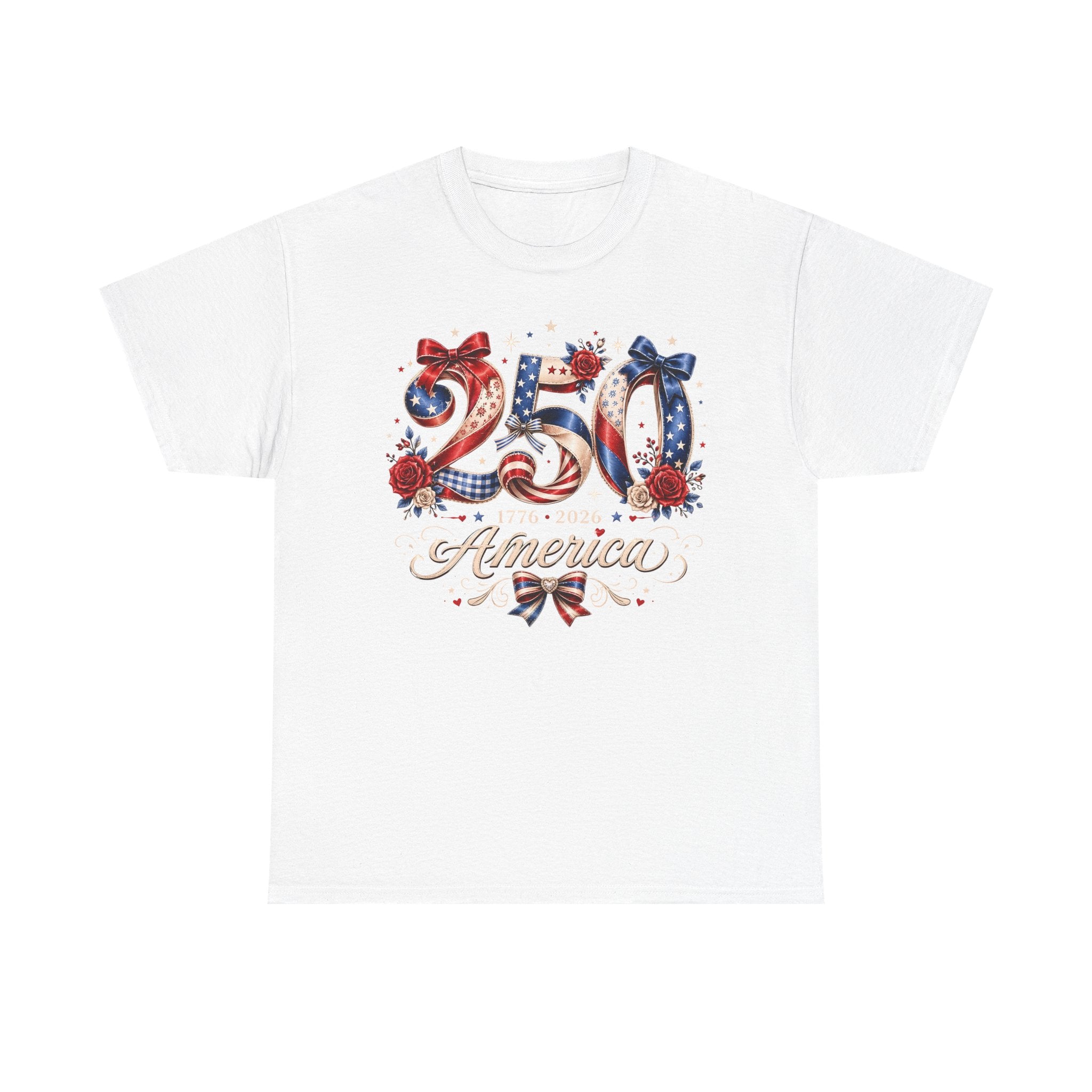 Rose Bow America 250 1776 2026 Floral Patriotic Basic T-Shirt - Unisex