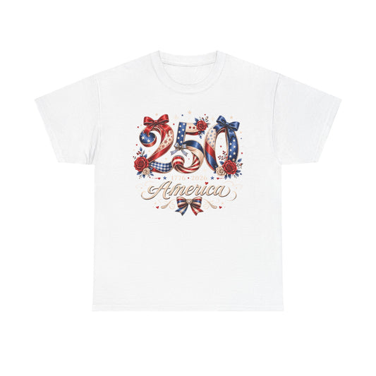 Rose Bow America 250 1776 2026 Floral Patriotic Basic T-Shirt - Unisex