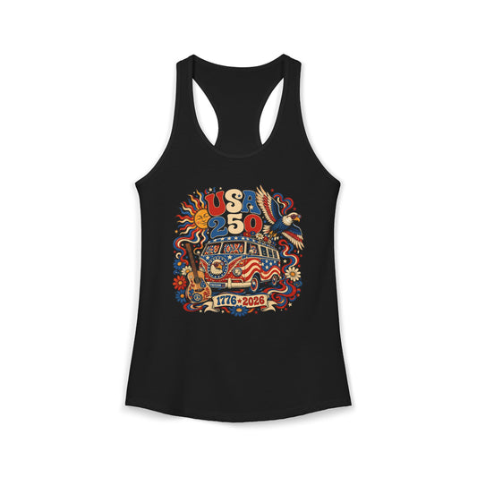 Hippie Van USA 250 1776 2026 Retro Patriotic Basic Racerback Tank Top - Women's