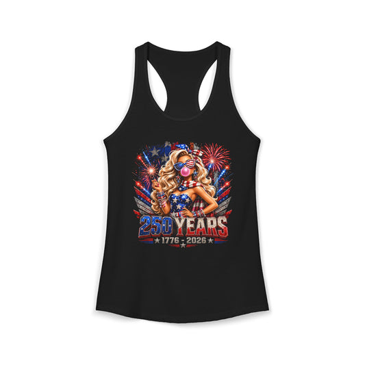 Blonde Doll Fireworks 250th Anniversary Funny Patriotic Basic Racerback Tank Top - Women's