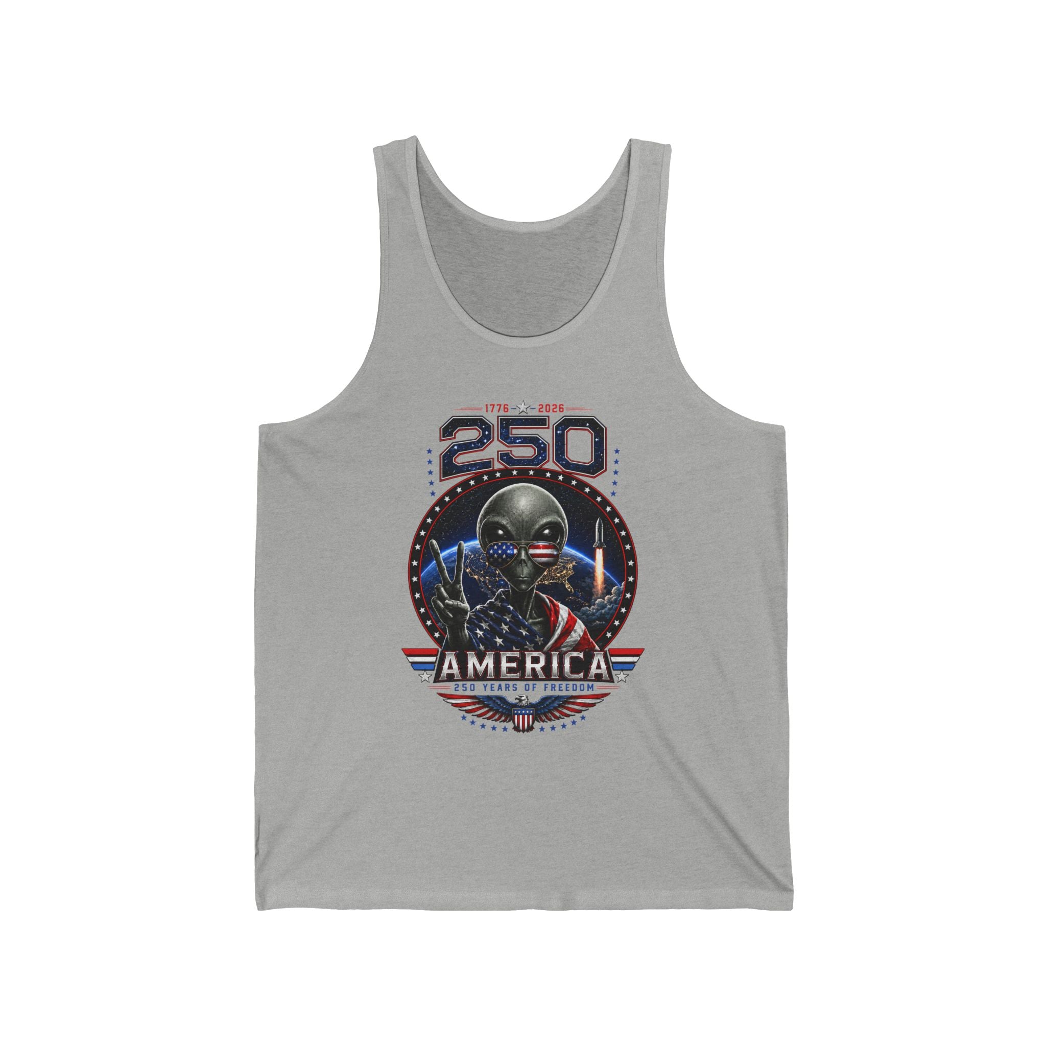 Alien Peace Sign USA 250 Anniversary Distressed Patriotic Basic T-Shirt - Unisex
