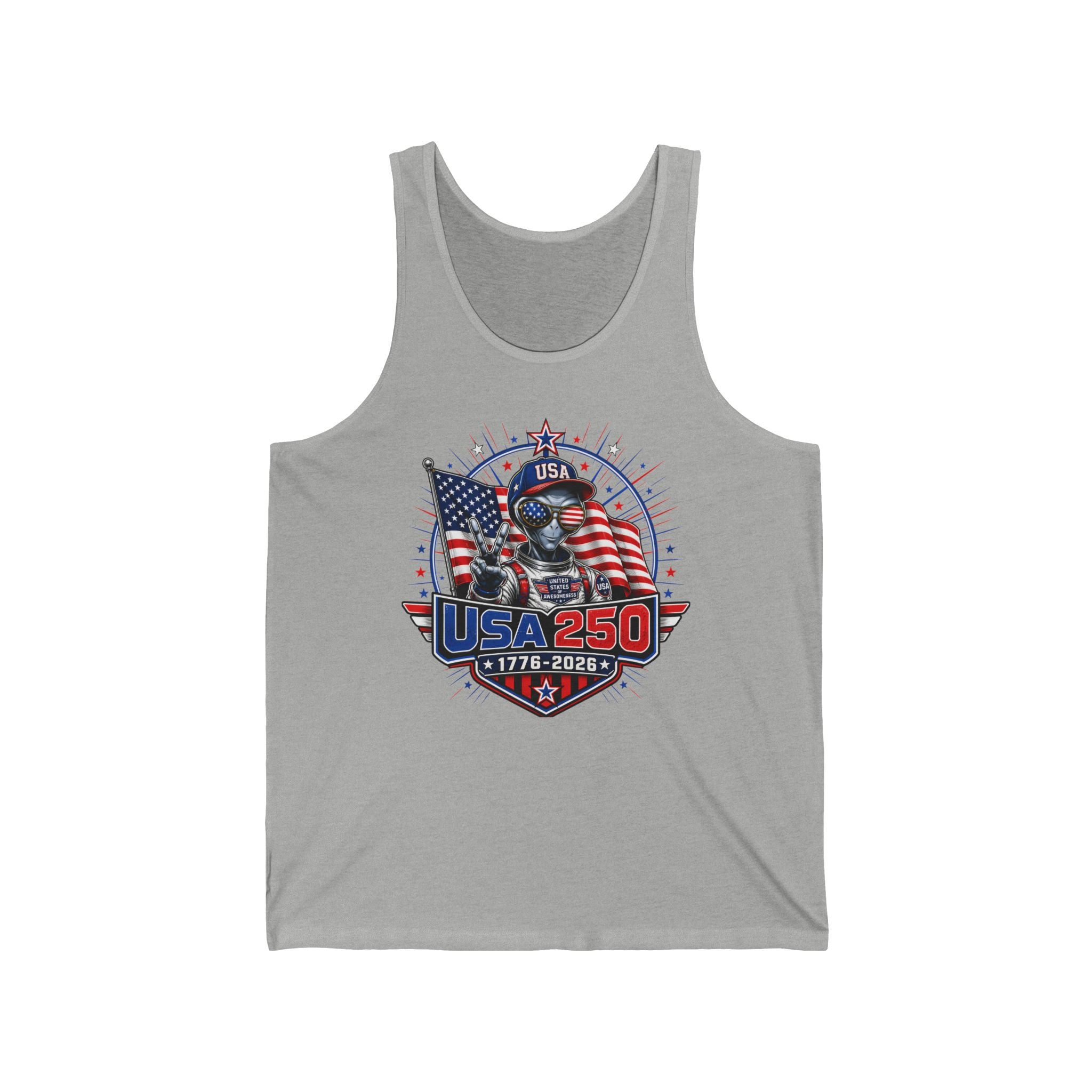 Alien Astronaut USA 250 1776 2026 Patriotic Sci Fi Basic T-Shirt - Unisex
