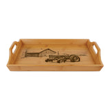 Tractor and Barn in Winter Engraved Bamboo Serving Tray