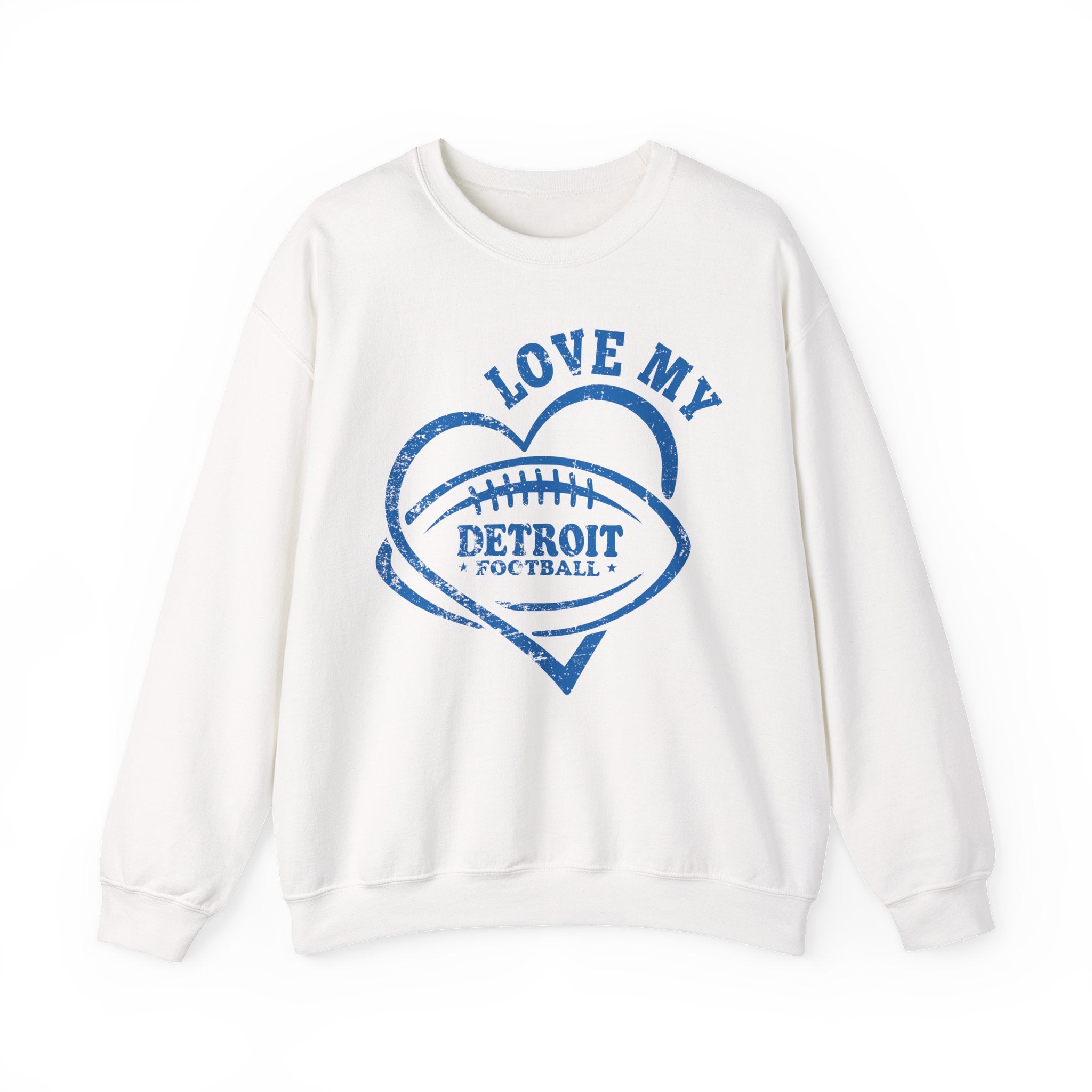 Love Detroit Football Blue Crewneck Sweatshirt - Unisex
