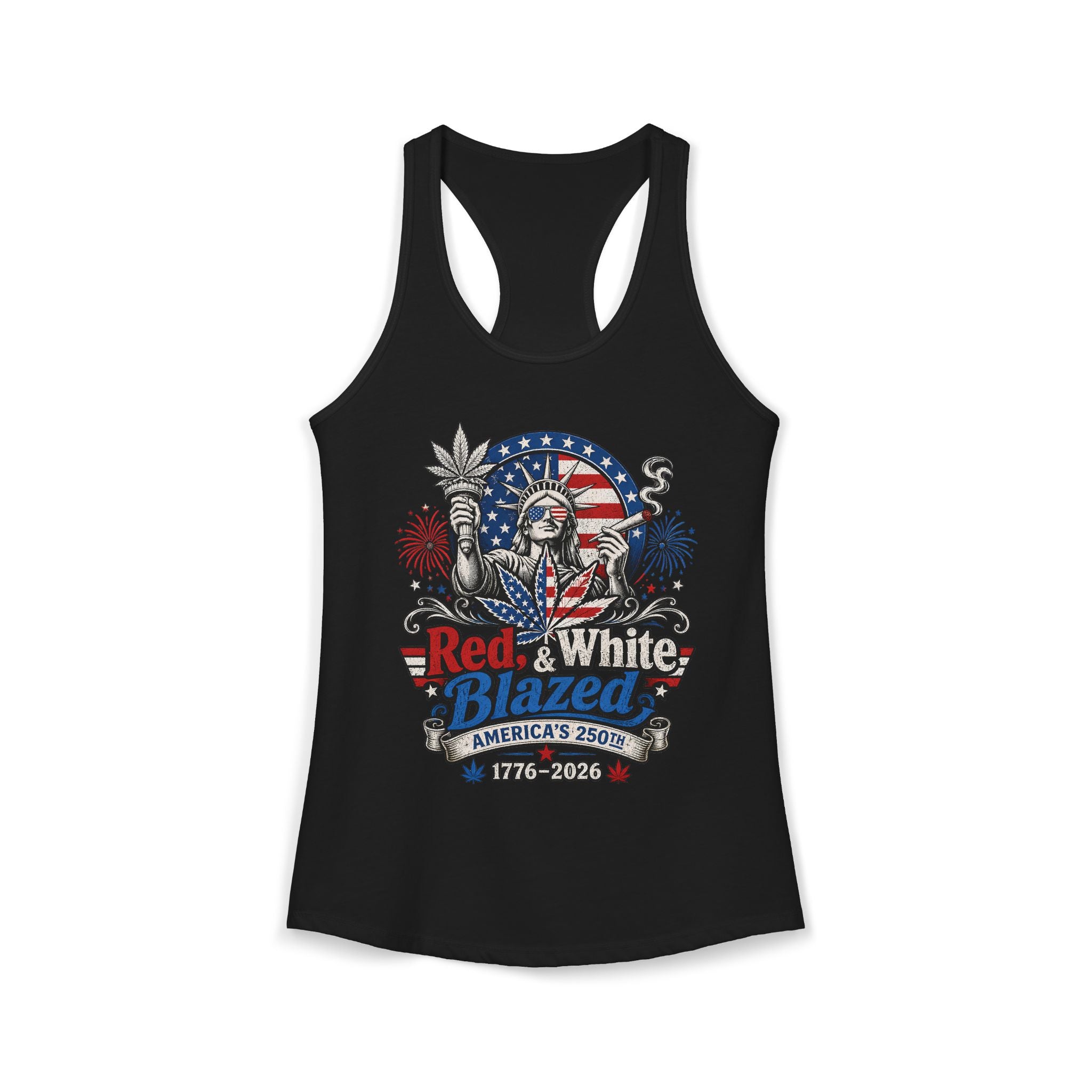 Funny Statue Blazed 250th Anniversary Patriotic Americana Basic Racerback Tank Top - Women's