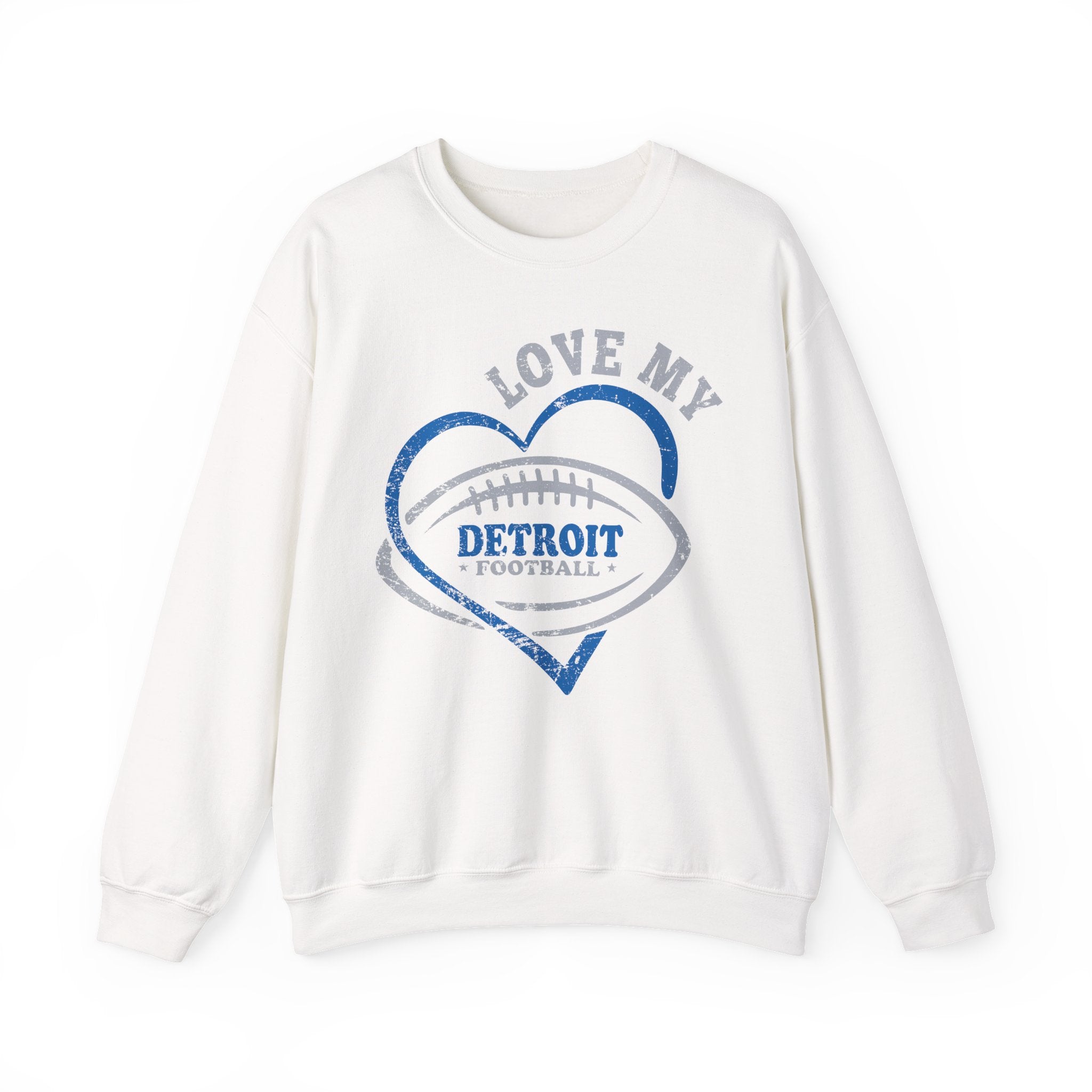 Love Detroit Football Blue & Gray Crewneck Sweatshirt - Unisex
