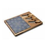 Snowflakes Engraved Charcuterie Board with Slate Inset & 3 Cheese Knives