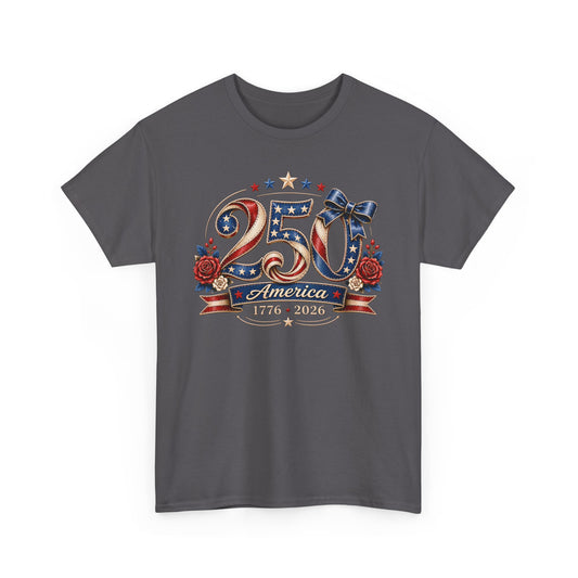 Feminine Bow 250 America 1776 2026 Floral Patriotic Basic T-Shirt - Unisex