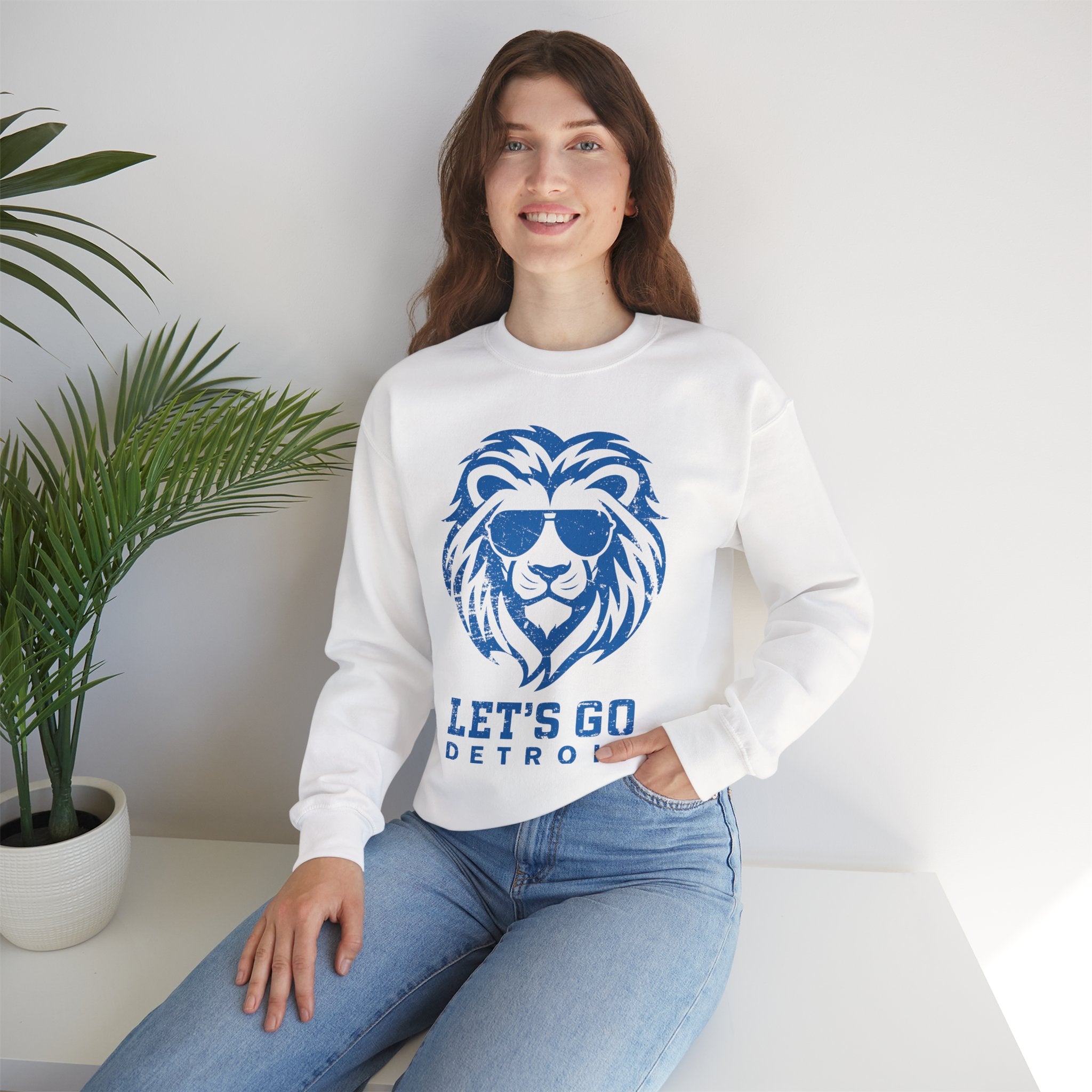 Let's Go Detroit Lion Blue Crewneck Sweatshirt - Unisex