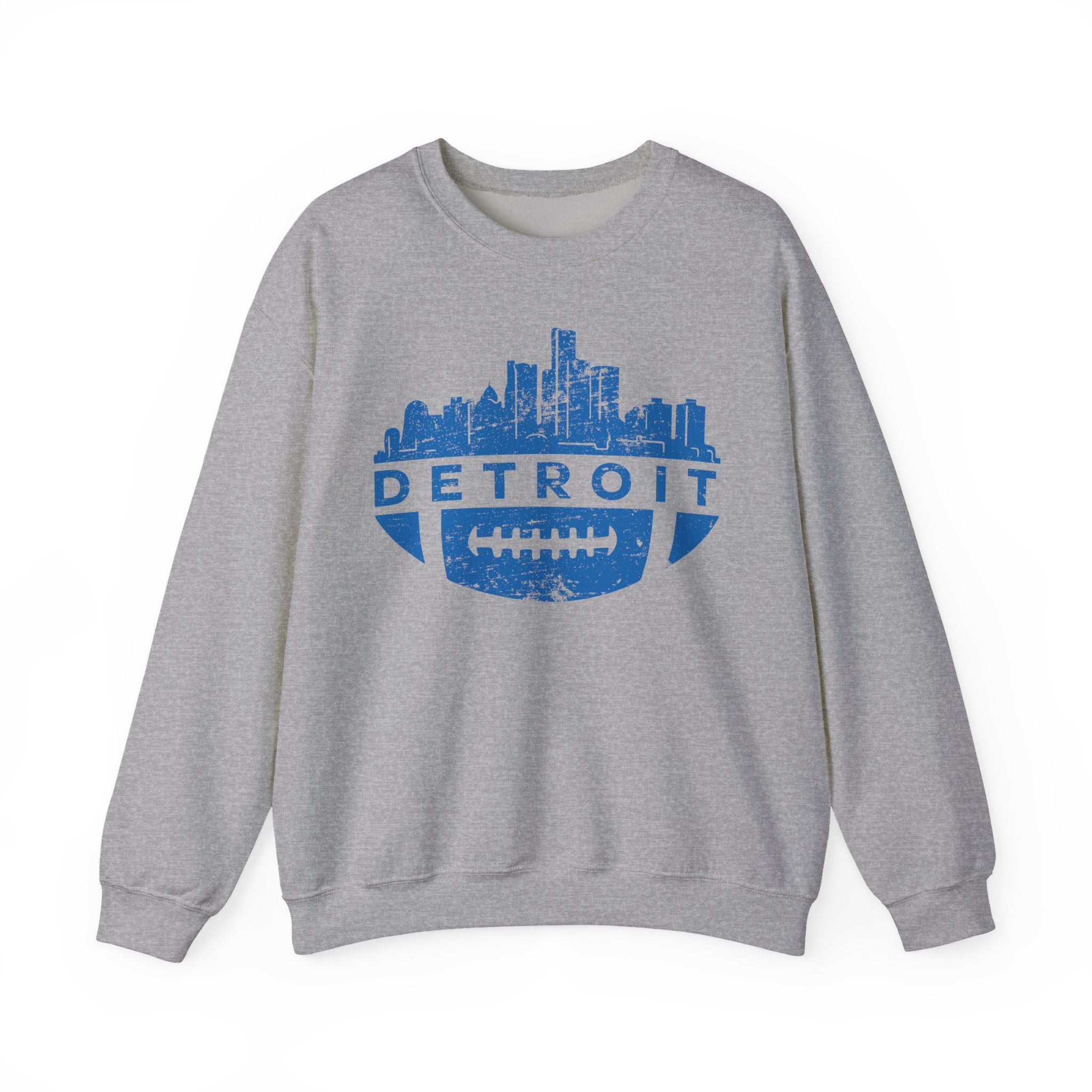 Detroit Football Skyline Blue Crewneck Sweatshirt - Unisex